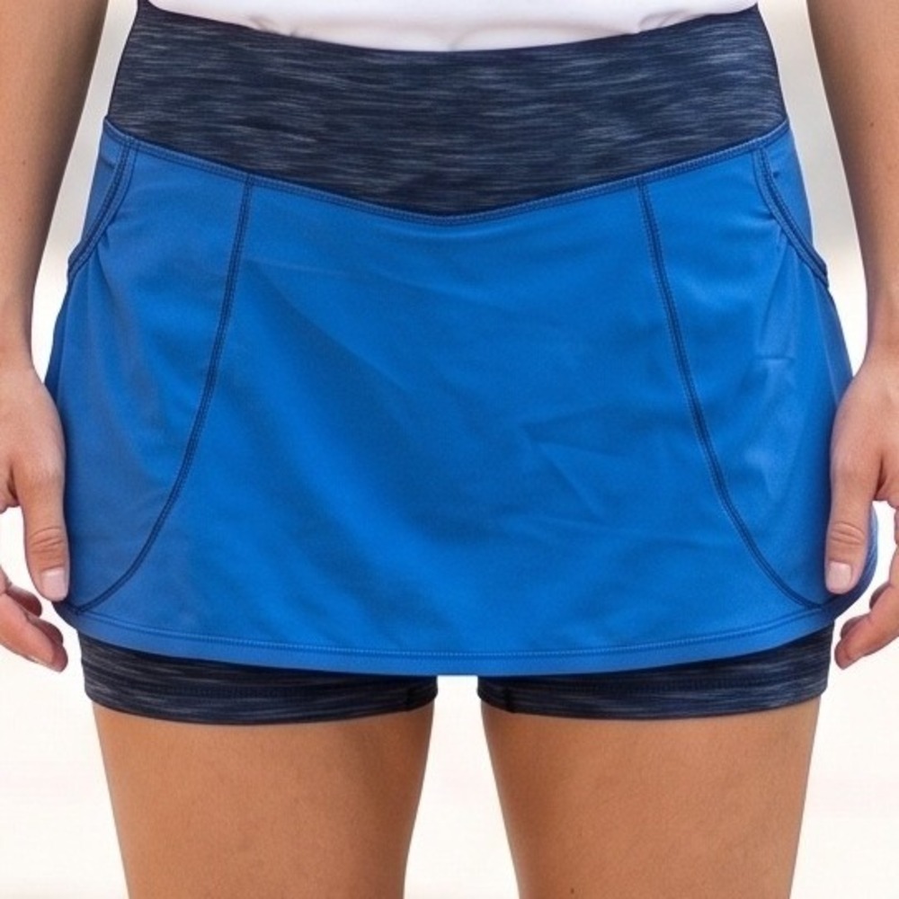 Lucy Tech Womens Active Skort Blue Space Dye Waistband Pockets Running Tennis